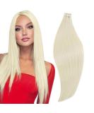 RUNATURE Platinum Blonde Tape in Human Hair Extensions - 14 Inch Remy Straight Hair, 40g #60 - Buy Online on GoSupps.com