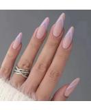 Justotry 24-Piece Press-On Nails - Short Pink & Light Blue Almond Acrylic Nails with Designs - Nude French Fake Nails for Women & Girls - Buy Online on GoSupps.com
