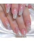Shop Moyouglow Medium Press On Nails - Ballerina Pink Gradient Jelly with Silver Glitter | Artificial Fingernails with Nail Glue - Perfect Natural Ombre Shimmer - Buy Online on GoSupps.com
