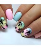 Shop Summer Press On Nails - Square Short Fake Nails with Palm Tree Designs | Glossy Blue & Pink Acrylic | Y2K Style | Reusable 24PCS - Buy Online on GoSupps.com