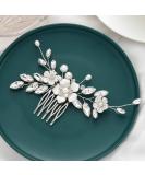 Bridal Hair Comb Silver Flower Wedding Hairpiece Crystal Side Combs for Women - A-Silver - Buy Online on GoSupps.com