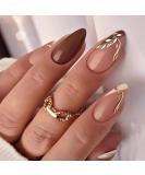 24 Pcs Almond Press on Nails - Fall Brown & White Fake Nails with Leaf Designs - Glossy Acrylic Full Cover - Perfect for Autumn & Thanksgiving DIY Manicure - Buy Online on GoSupps.com