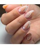 24Pcs Short Almond French Tip False Nails - Gold Glitter Swirl Design | Glossy Fake Nails with White Heart | Acrylic Stick on Nails for Women - Buy Online on GoSupps.com
