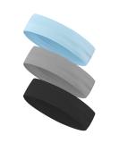 3 Pack Sports Headbands - Non-Slip Elastic Hair Bands for Running Cycling Yoga & Basketball | Black Gray & Blue - Buy Online on GoSupps.com