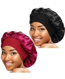 2-Piece Wide Band Satin Sleep Bonnet Set for Women - Black and Wine Red - Buy Online on GoSupps.com