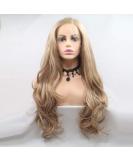 Xiweiya Blonde Synthetic Tip Front Wig for Women - 24 Long Body Wave Heat-Resistant Fiber Wig - Soft Beige Color - Buy Online on GoSupps.com
