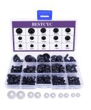 154pcs Black Solid Plastic Safety Eyes with Washers for DIY Crafts - Teddy Bear Dolls, Plush Animals, Puppets - 1Box - 12 Sizes - Buy Online on GoSupps.com
