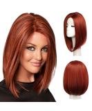 100% Human Hair Short Bob Wig - Red Straight Side Part Women's Full Wig - Buy Online on GoSupps.com