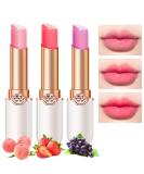3Pcs Korean Mood Lip Balm Gift Set - Long Lasting Color Change Lipstick Stain - Peach, Strawberry, Grape Tinted Lip Balms - pH Lip Color Changing Gloss for Women & Girls - 3 Count Pack - Buy Online on GoSupps.com