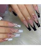 Justotry 24 Pieces Black & White French Press on Nails - Ballerina Coffin Fake Nails for Women | Long-lasting & Easy to Apply - Buy Online on GoSupps.com