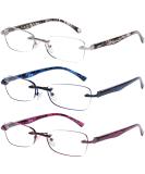 DOOViC 3 Pack Rimless Reading Glasses for Women - Lightweight Blue Light Blocking Readers Elegant Tinted Edge 2.00 Strength 3 Colors - Buy Online on GoSupps.com