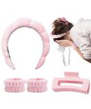 Spa Headband and Wristband Set with Hair Claw Clips | Pink Puffy Sponge Headband | Wrist Towels for Face Washing | Bubble Headband and Scrunchies for Women and Girls - Buy Online on GoSupps.com