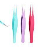Figmettes for ingrown hair for removing imprints pointed stainless steel precision tweezers for eyebrows and spotlights pink violet blue 3 pieces - Buy Online on GoSupps.com