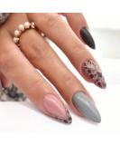 24 Pcs Animal Print Stiletto False Nails - Short Grey French Glitter Almond Nails with Nail Glue - Women's Nail Art Kit - Buy Online on GoSupps.com