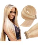 YDDM Tape in Extensions - 20Pcs 50cm Ash Blond & Bleach Blond Real Hair | Invisible Tape Hair Extensions (20 Inch 18/613#) - Buy Online on GoSupps.com