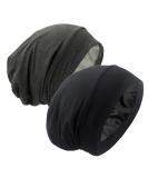 Satin Lined Sleep Cap - Adjustable Hair Protection Beanie for Curly & Frizzy Hair - Black & Dark Grey - Buy Online on GoSupps.com