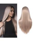 Buy 71cm Ombre Brown & Blonde Wig for Women - Long Smooth Hair Dark Root Middle Part - Perfect for Parties & Costumes | International Shipping Available - Buy Online on GoSupps.com