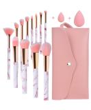 START MAKERS Professional 12Pcs Pink Marble Makeup Brush Set with Beauty Blender & Bag - Buy Online on GoSupps.com