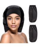 Kenllas Long Satin Sleep Bonnet - Extra Large Night Cap for Women with Long Curly Dreadlock Braid Hair - Black - Buy Online on GoSupps.com