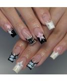 Y2K Press on Nails - Medium Long Coffin French Tips with Rhinestones | 24 Pcs White Pink Star Ballerina False Acrylic Nails for Wedding | Full Cover Glue-on Design - Buy Online on GoSupps.com