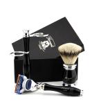 Men's Shaving Kit: 5 Edge Safety Razor Silver Tip Badger Hair Brush & Stand - Perfect Gift for Men - Buy Online on GoSupps.com
