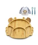 Bamboo Baby Plate with Suction Cup | Cartoon Toddler Plate Set - Ideal for Kids | Eco-Friendly Bamboo + Silicone Spoon & Fork | 20x18x3.5cm - Buy Online on GoSupps.com