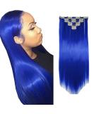 Iluu Party Daily Use 22 Art Fiber Clip-On Hair Extensions | 100g 7 Stk 16 Clips - Blue Long Full Head Extensions for Women - Buy Online on GoSupps.com