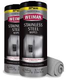 Weiman Stainless Steel Cleaner and Polish Wipes Bundle with Microfiber Cloth-Removes Fingerprints, Water Marks and Grease from Appliances - Works Great on Refrigerators, Ovens, and Grills 30 Count (Pack of 2) - Buy Online on GoSupps.com