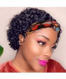 SWEETGIRL Short Curly Headband Wig for Black Women - Human Hair Pixie Cut 150% Density Natural Black 6 Inch - Glueless Water Wave Half Wig - Buy Online on GoSupps.com