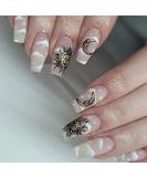 MISUD Extra Long Coffin Press on Nails - 24Pcs Glossy Stars Moon Acrylic False Nails for Women & Girls (StyleH08) - Buy Online on GoSupps.com