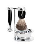 M HLE Vivo Shaving Set Premium Badger Hair Brush Safety Razor Bowl & Stand Black Resin & Metal Accents - Buy Online on GoSupps.com