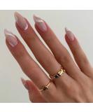 24Pcs Almond French Tips Press on Nails with White Lines Designs - Glossy Short False Nails for Women - DIY Manicure Set - Buy Online on GoSupps.com