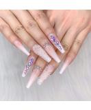 Artquee 24pcs French Nude White Ballerina Flash Diamond Crystal Long Glossy Coffin Flash Fake Nails Press on Nail False Tips Manicure for Women and Girls Z04 - Buy Online on GoSupps.com