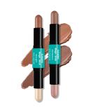 Contour Stick Set - 2Pcs Dual-Ended Highlighter & Contouring Makeup for All Skin Tones | Long Lasting Waterproof Cream Bronzer & Highlighting Pen - Buy Online on GoSupps.com