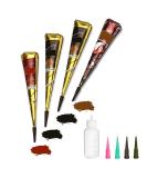 Temporary Tattoos Kit: 4Pcs Semi Permanent Tattoo Cones for DIY Body Art | India Body Painting Set for Women Men Kids | Summer Trend Freehand Paste with 3 Colors, 20 Stencils & 4 Nozzles - Buy Online on GoSupps.com