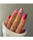 24Pcs French Press on Nails Short Square Swirl Design False Nails Elegant Ballet Fake Nails with Glue Sticker Colorful Wave Glue on Nails for Women and Teen Girls Style 4 - Buy Online on GoSupps.com