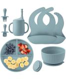 Baby Feeding Set - Silicone Bib, Suction Bowl, Spoon, Fork - Toddler Utensils - 6 Months (Light Blue) | Baby Led Weaning Supplies - Buy Online on GoSupps.com