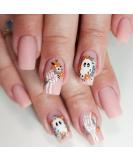 Halloween Press on Nails - Cute Floral & Ghost Skeleton Designs | Short Medium Square Full Cover Acrylic Nails for Women & Girls | 24Pcs Halloween Collection - Buy Online on GoSupps.com