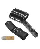 Buy Safety Razor Butterfly Set - 3-Piece Black Chrome with Leather Case & Blades - International Shipping Available - Buy Online on GoSupps.com