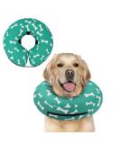 Supet Halskrause Dog - Adjustable Inflatable Recovery Collar for Dogs & Cats | Comfortable Protective Cone (Green Bones S - Neck Circumference: 17.8-25.4cm) - Buy Online on GoSupps.com