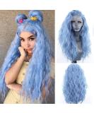 Shop Aqua Blue Lace Front Wigs for Women - 24in Heat-Resistant Synthetic Hair 13x3 Side Part - Green Mirn Wellig - Buy Online on GoSupps.com
