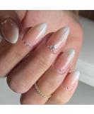 Shop Mouyouglow Short Almond Pink Gradient Press On Nails - Rhinestones & Glitter | Artificial Fake Nails with Glue - Baby Boomer Ombre Style - Buy Online on GoSupps.com