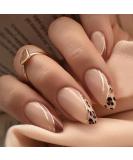 Short French Press Nails - Leopard Print False Nails with Gold Line | Luxury Stiletto Acrylics | 24 Pcs Reusable Stick-On Nails for Women - Buy Online on GoSupps.com