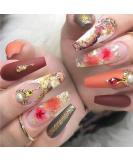 Magrace Brown French Tip Extra Long Press-On False Nails with Designs - 24 pcs | Stick-On Nails for Women | A-7 - Buy Online on GoSupps.com