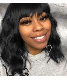 Elfairy 12 Short Bob Wavy Curly Wig with Bangs - Heat Resistant Natural Black Hair Replacement Wig for Women - Buy Online on GoSupps.com