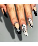 Brishow Beige French Long Press-On Nails with Black Butterfly | 24-Piece Ballerina Acrylic Set for Women & Girls - International Shipping Available - Buy Online on GoSupps.com