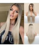 Vebonny Silberblonde Lace Front wig with side parting ombre brown wig straight hair wig long hair wig with baby hair synthetic wig 22 inch vebonny-087 #087 - Buy Online on GoSupps.com