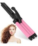 Mini 3 Barrel Curling Iron - 1/2 Inch Beach Waves Wand for Travel | Dual Voltage Ceramic Tourmaline Crimper - Pink - Lightweight & Easy to Use - Buy Online on GoSupps.com