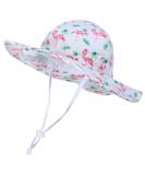 LANGZHEN Beach Sun Protection Hat for Baby Girls - Adjustable Toddler Kids Wide Brim Hat with Chin Strap - Flamingo Buff - Ages 2-4 - Buy Online on GoSupps.com