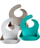 Moonkie 3Pcs Silicone Baby Bibs Set - Waterproof, BPA Free, Adjustable with Food Crumb Catcher Pocket (Kallaite/Lunar Grey/Offwhite) - Buy Online on GoSupps.com